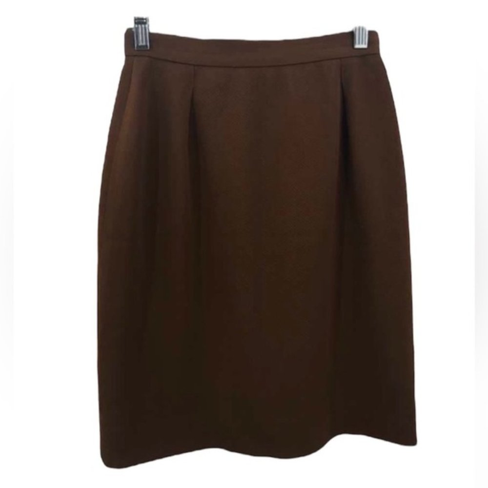 Vintage 80s Oscar by Oscar De La Renta Slit Pencil Midi Skirt in Brown Wool